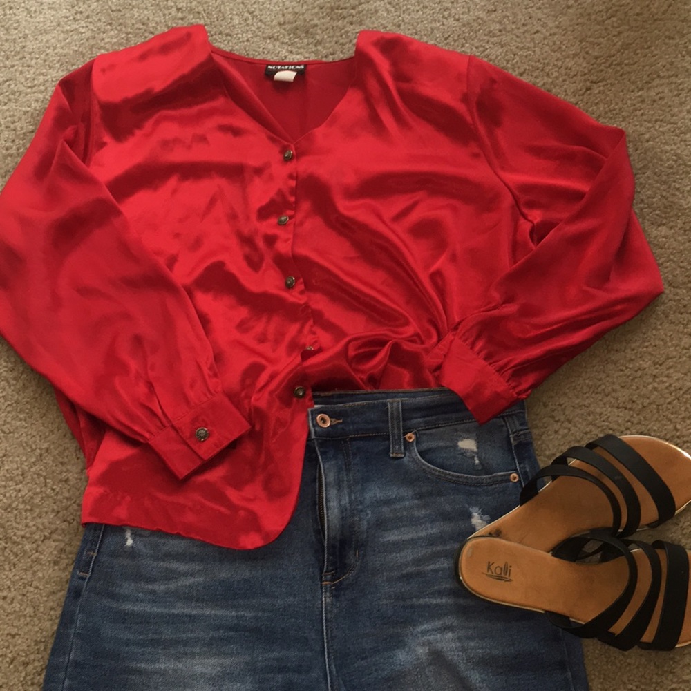 Vintage red silk oversized top